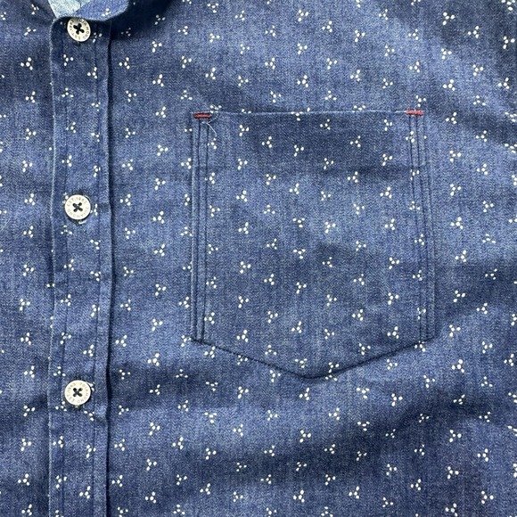 7 Diamonds Geometric Long Sleeve Chambray Shirt Slim Fit Button Down Supima MD - Picture 4 of 12